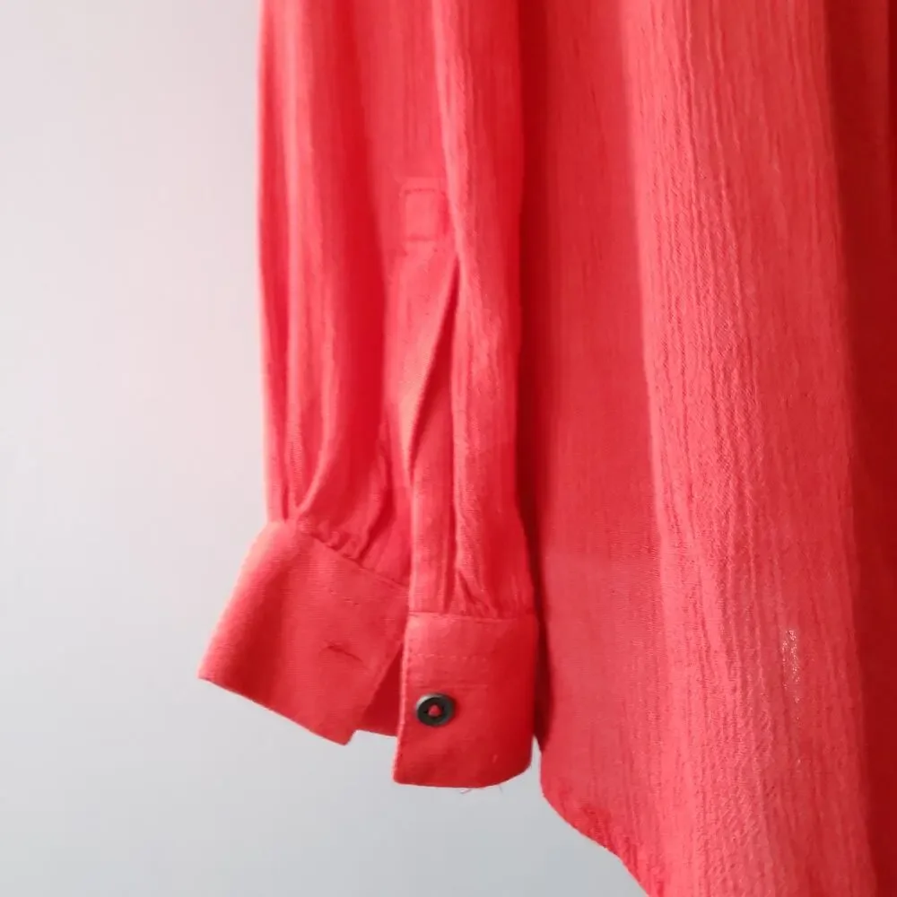 Free People Boyfriend Button Down Gauzy Shirt Red Oversized Rayon Women XS - Picture 7 of 10